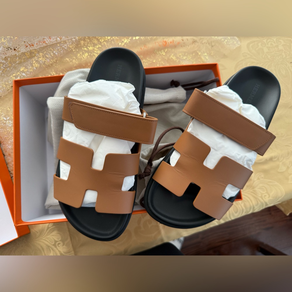 Hermes Chypre Tan Leather Sandals